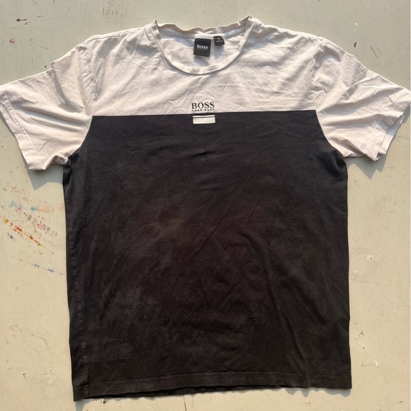 Men's BOSS T-Shirt Black White Logo Spell-Out XL FADED Designer Europe Casual - Picture 4 of 14